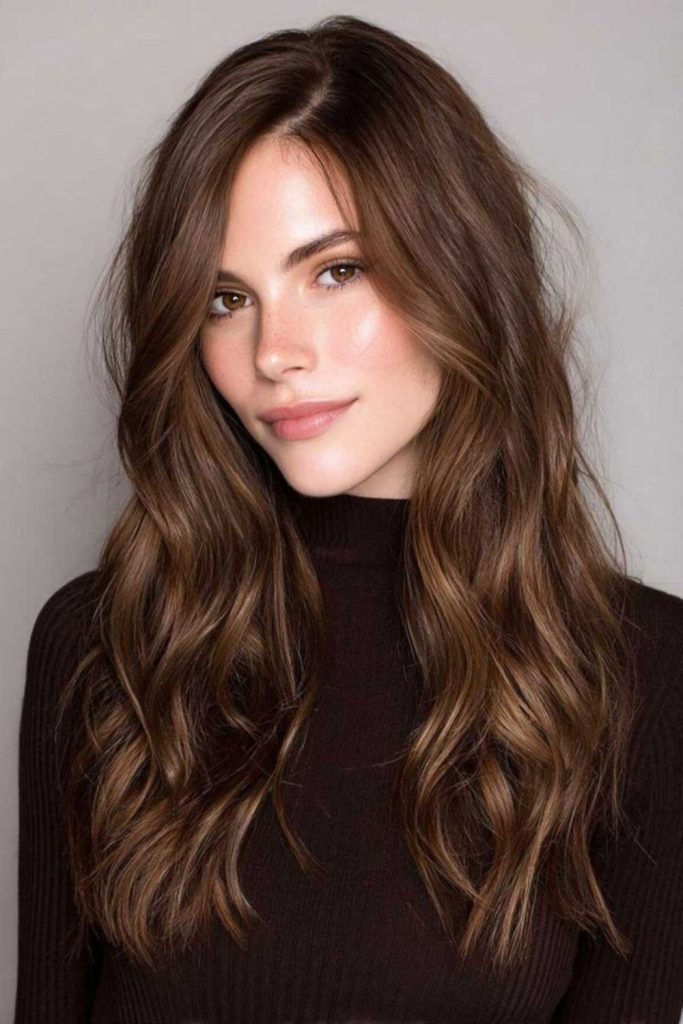 Chestnut teddy brown wavy hairstyle.