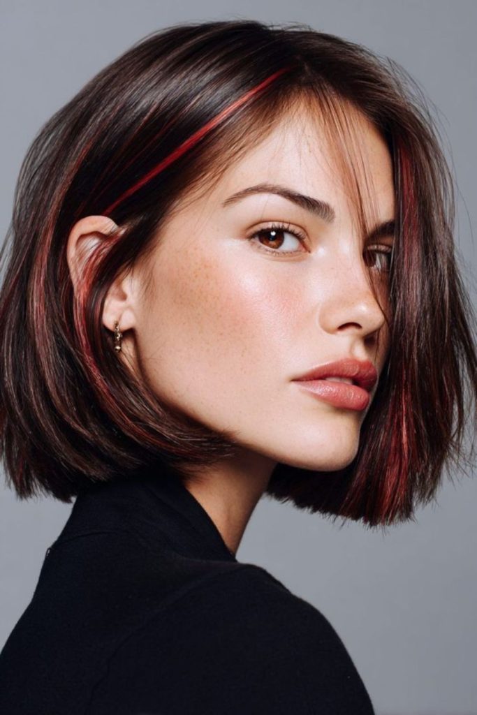 Chocolate cherry peekaboo hair color