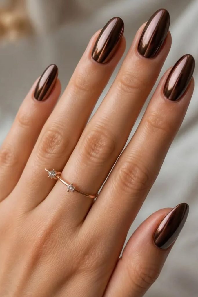 Chocolate brown velvet glaze nails