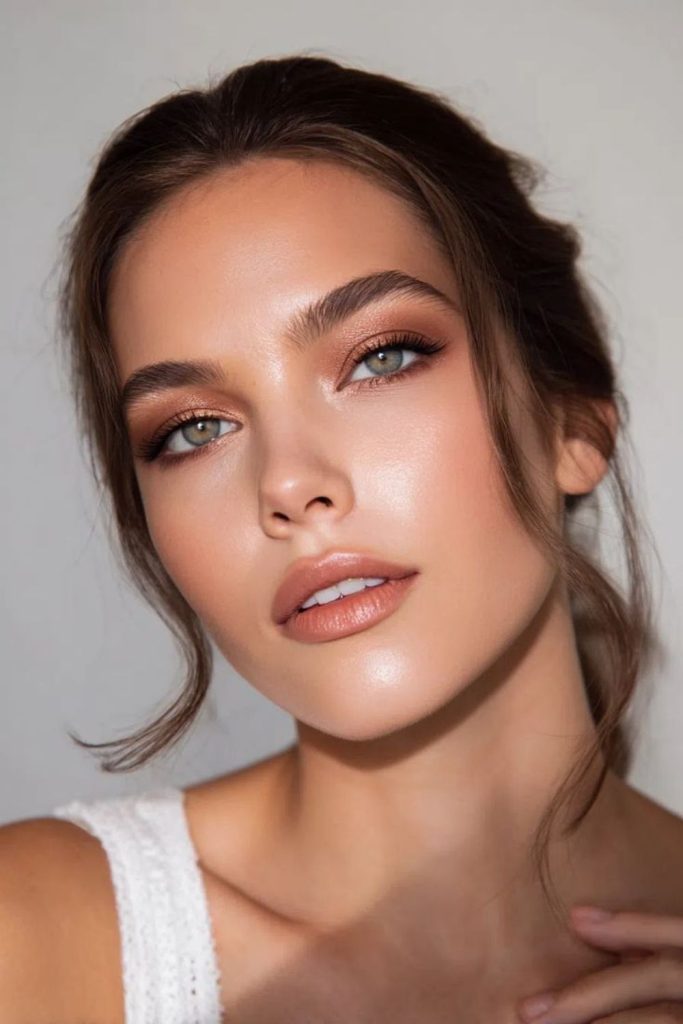 Cinnamon blush glow makeup style.