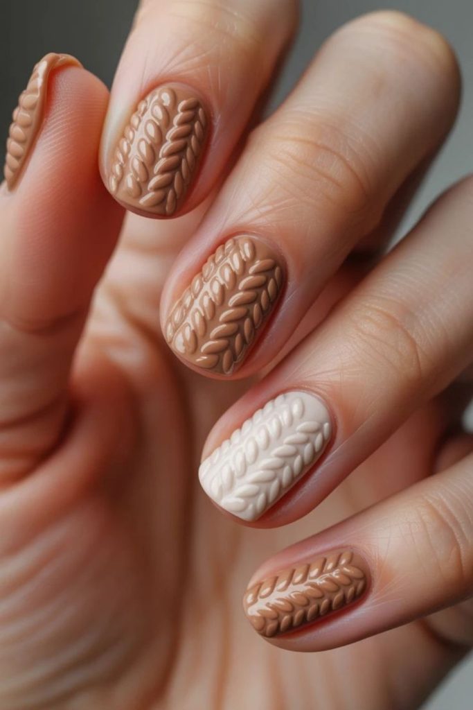 Cinnamon knit sweater nails design.