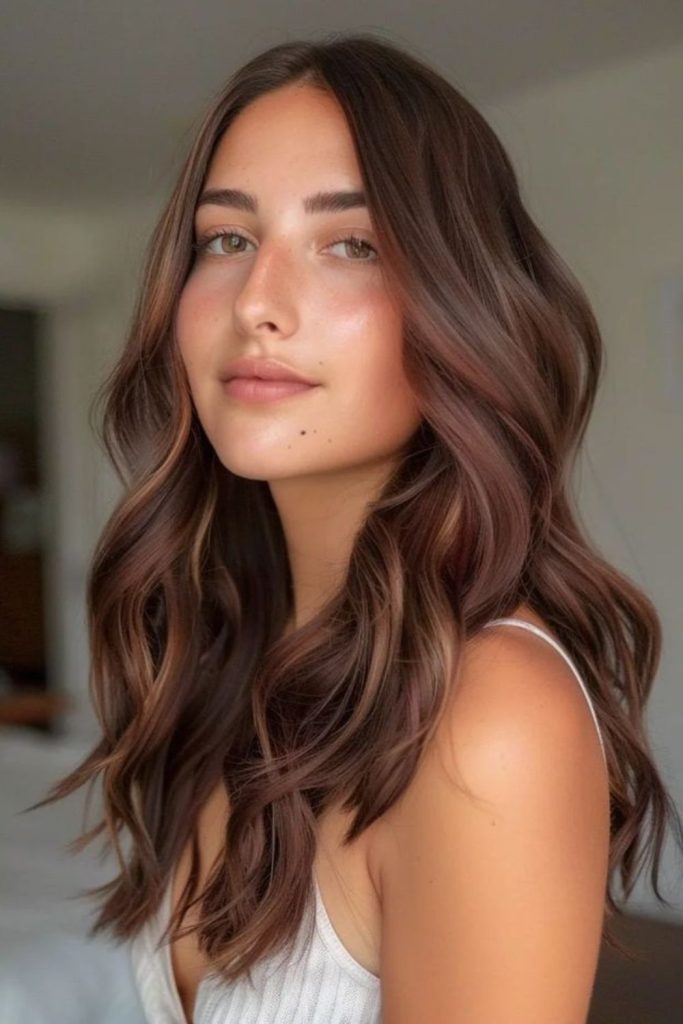 Warm cinnamon truffle brunette hair.
