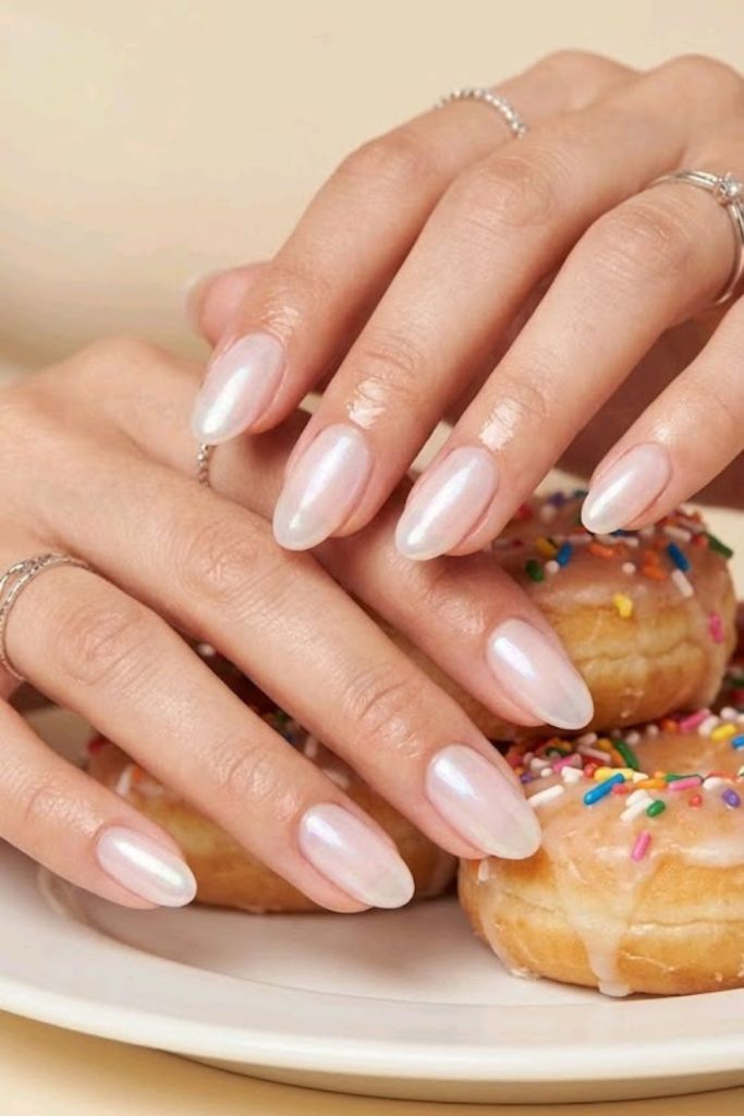 Classic pearl glazed donut nails.