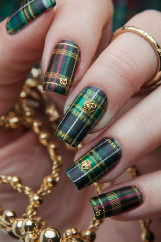 Classic tartan plaid nail design.