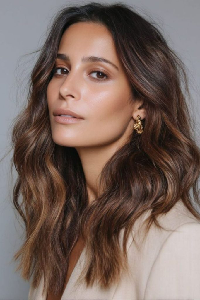 Soft cocoa cashmere brunette hair.