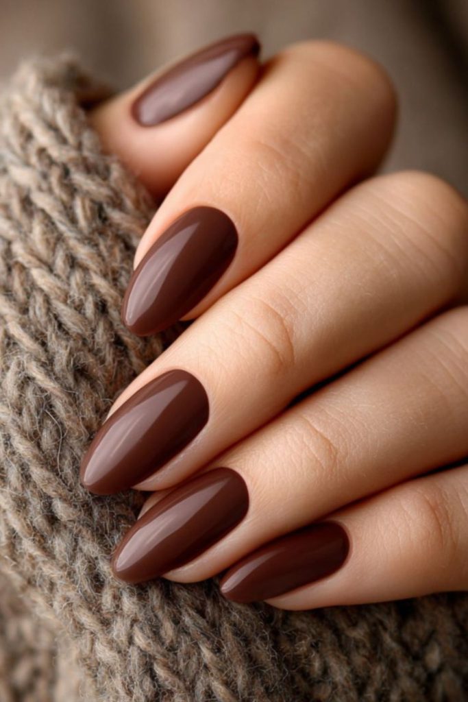 Matte cocoa brown luxury nails.