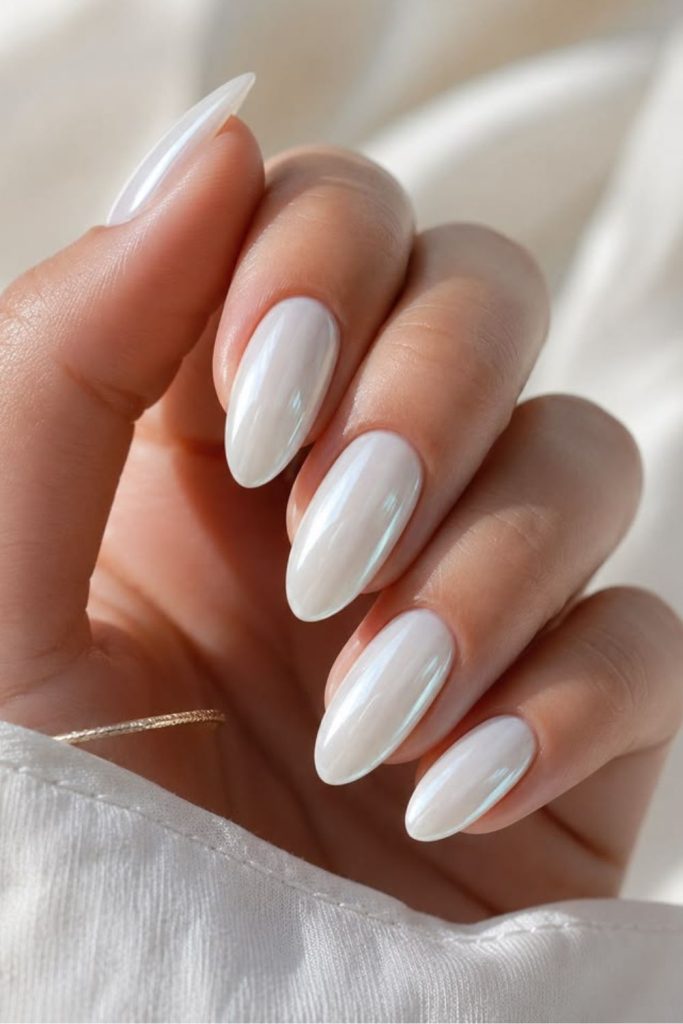 Coconut milk chrome glazed nails.