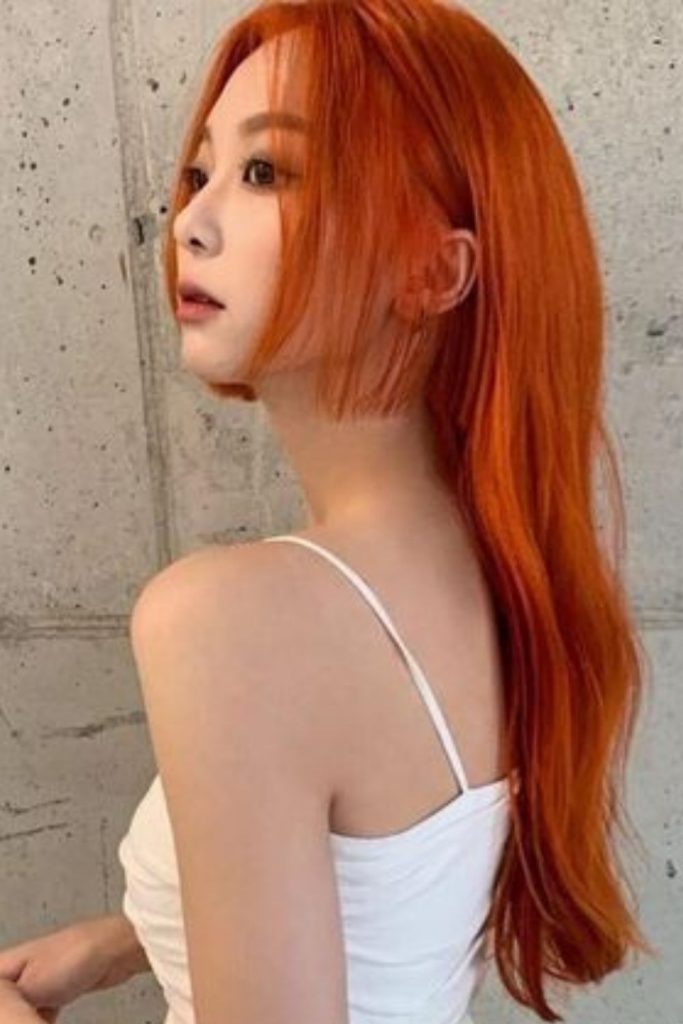 Copper red fiery hime haircut.