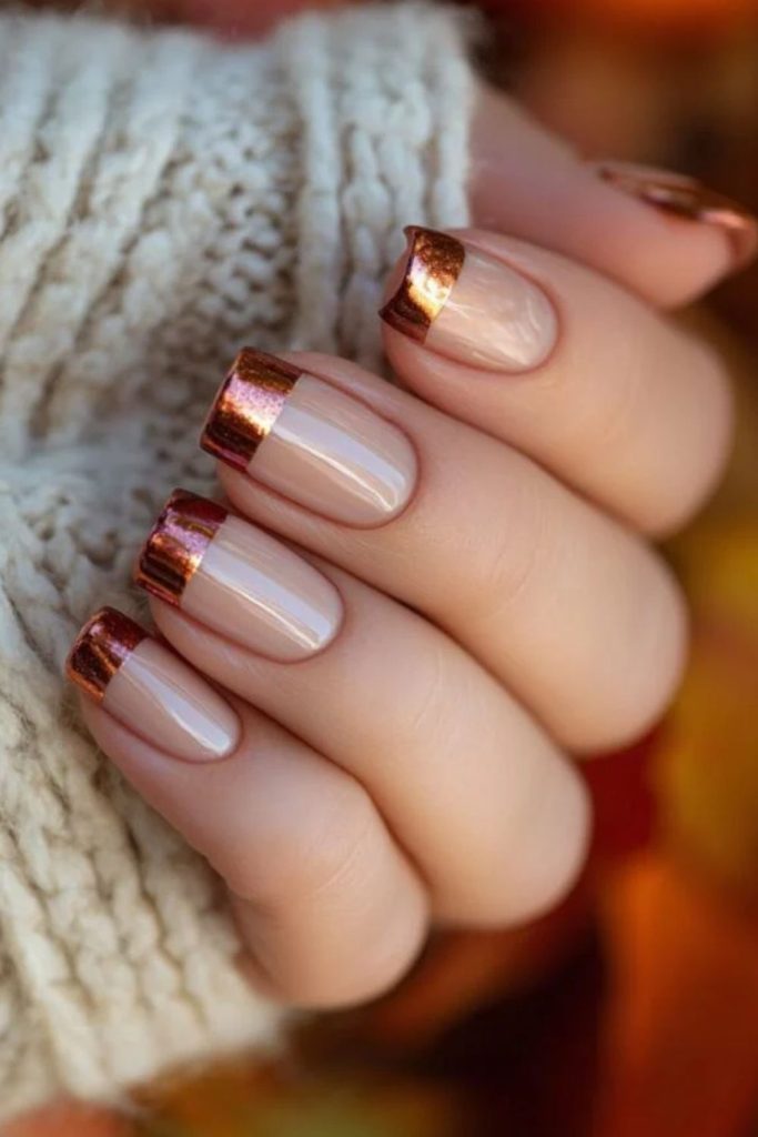 Copper harvest French autumn nails.