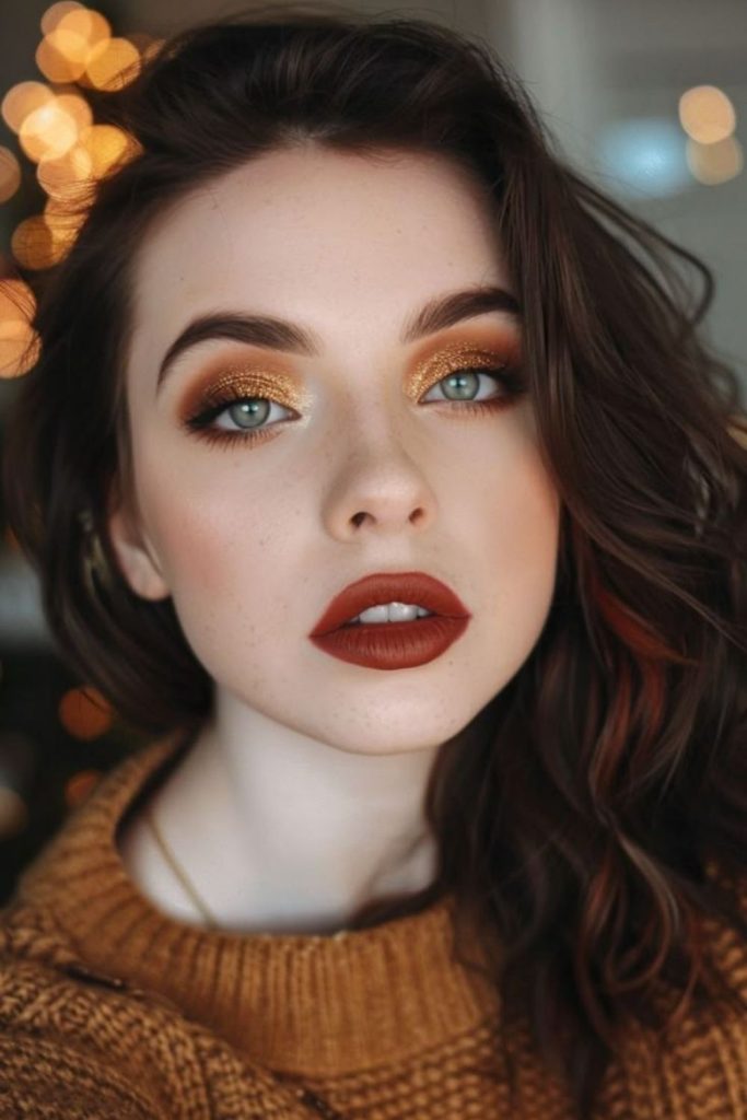 Copper leaf autumn glam makeup.