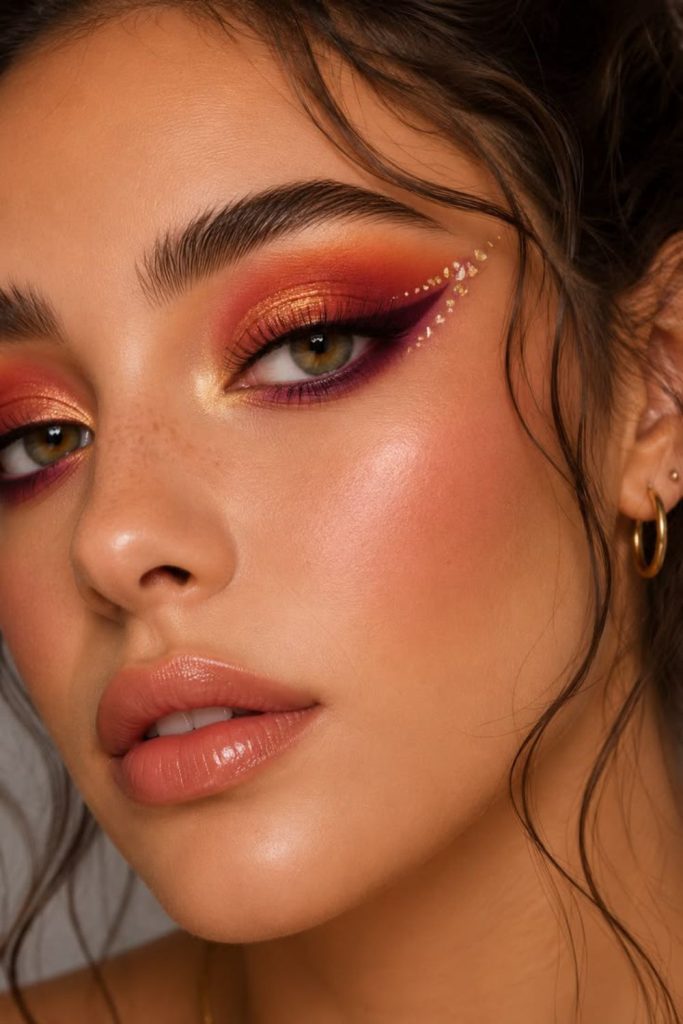 Copper sunset inspired eye makeup.