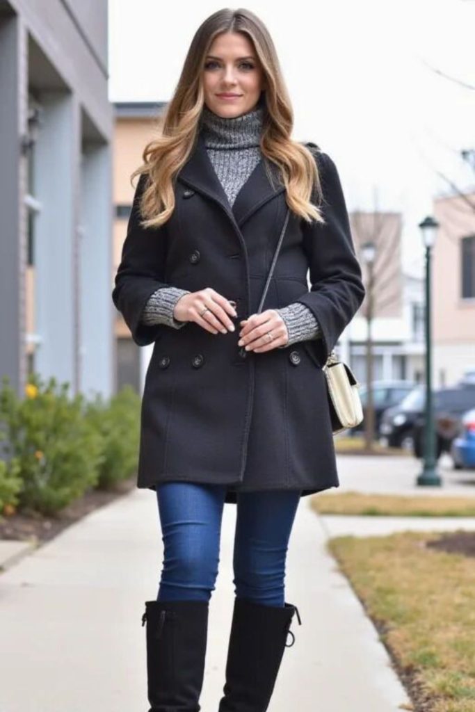 Chunky sweater with skinny jeans.