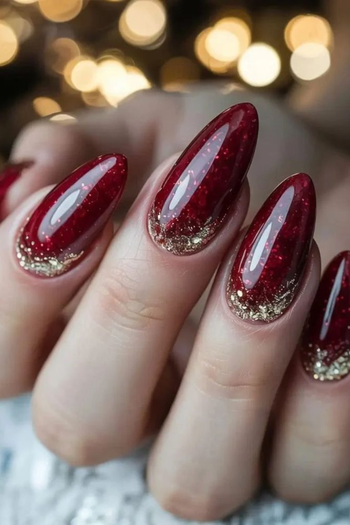 Cranberry glitter garland Thanksgiving manicure.