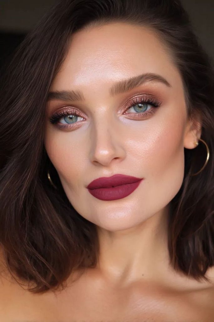 Cranberry soft glam fall makeup.