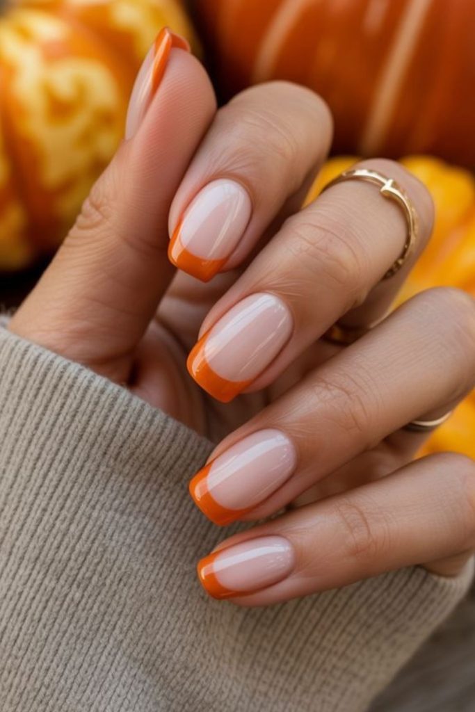 Creamy pumpkin French Thanksgiving nails.