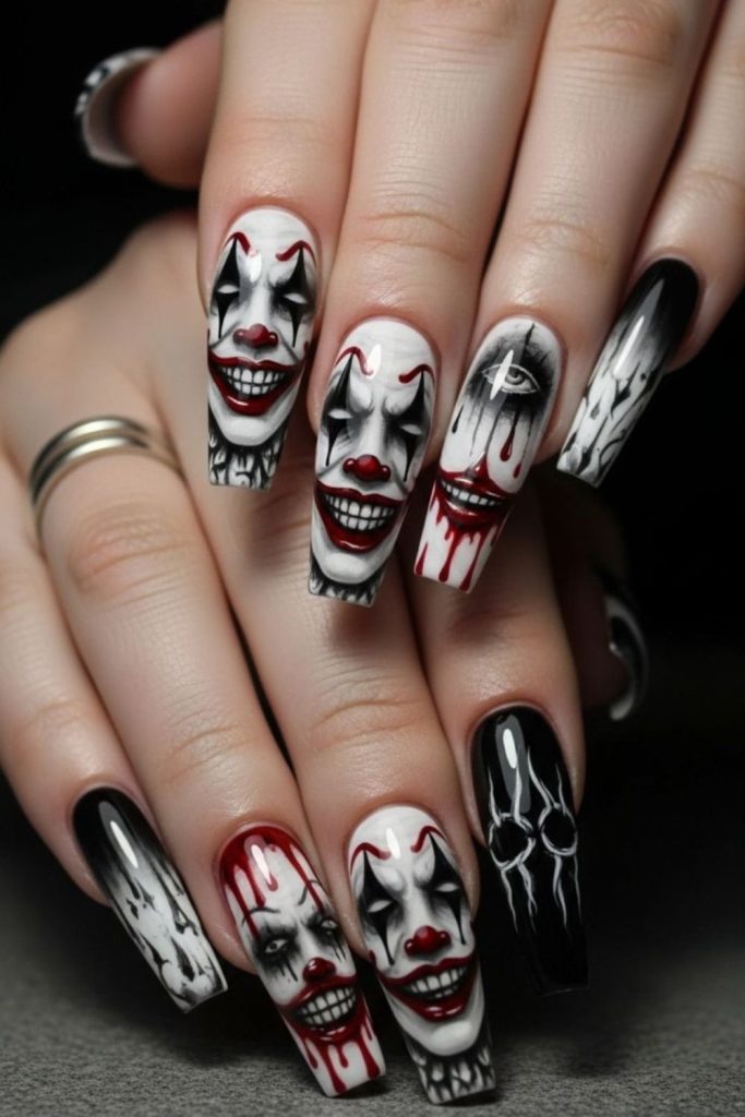 Creepy Clown Carnival Halloween Nail Art