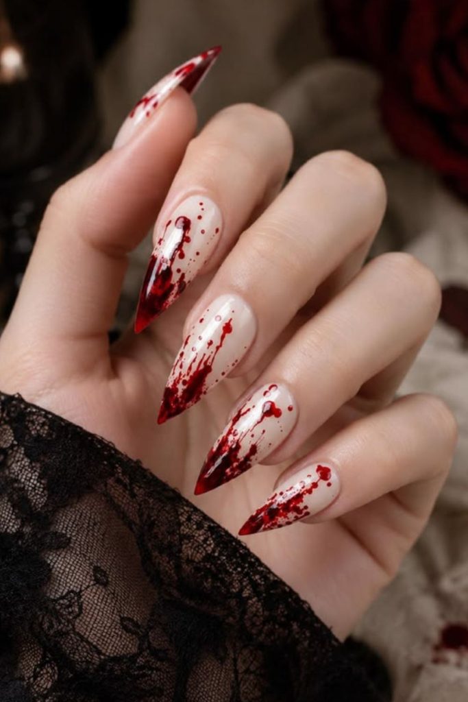 Crimson Vampire Drip Halloween Nail Art