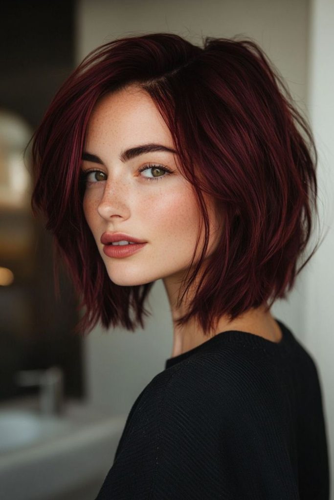 Dark chocolate cherry bob hairstyle