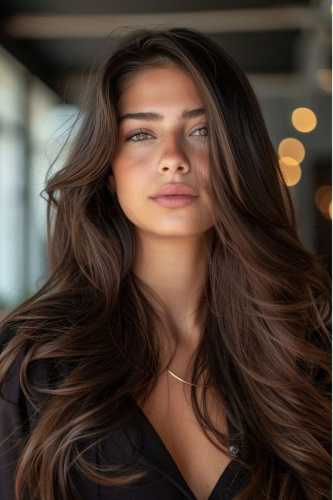 Rich dark chocolate couture brunette hair.