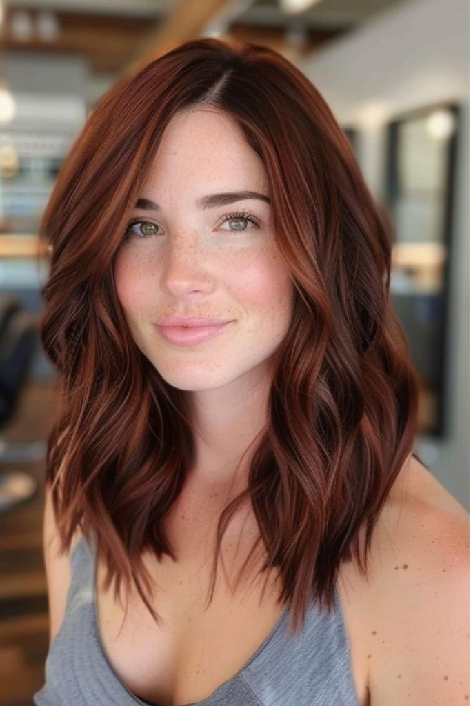 Dark strawberry chocolate brunette hair color.