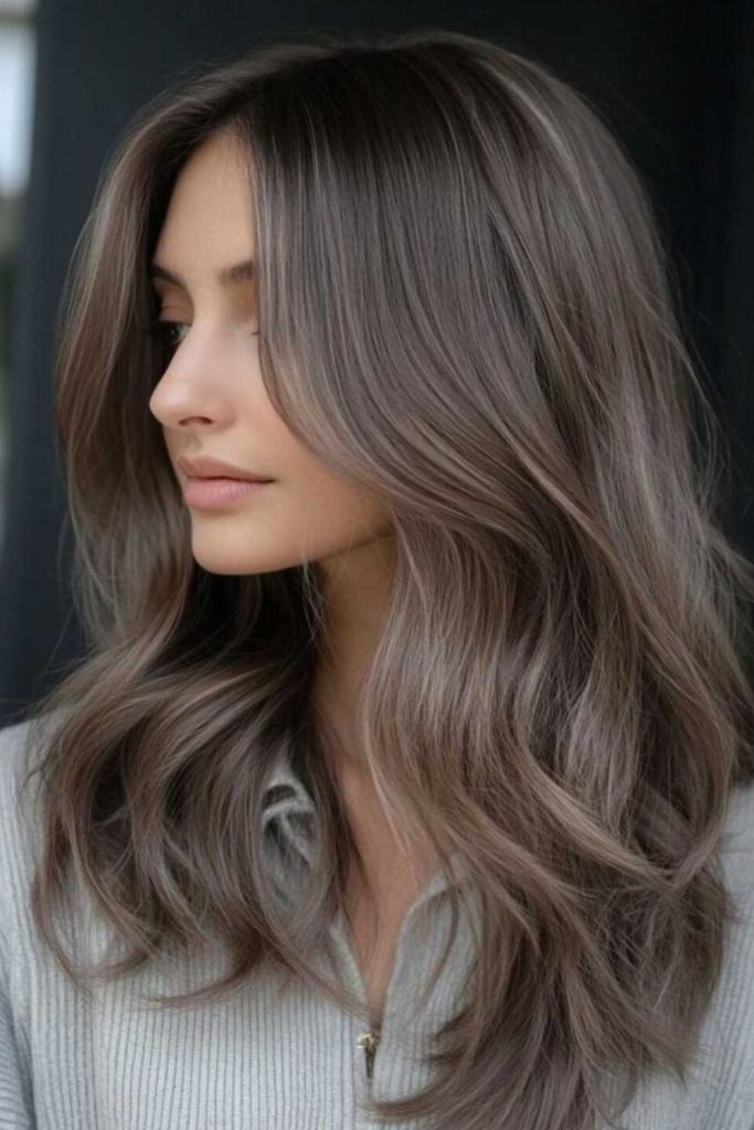 Deep mushroom brunette hair with smoky shine.