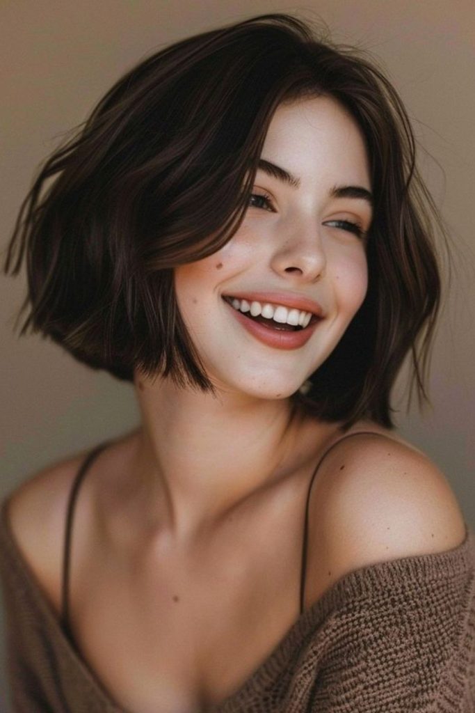Glossy Dolce espresso bob haircut.