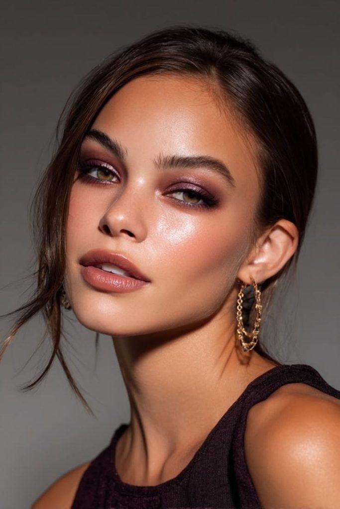 Dusty mauve romantic fall makeup.