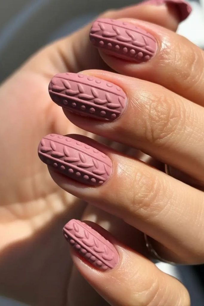 Dusty rose cozy knit nails.