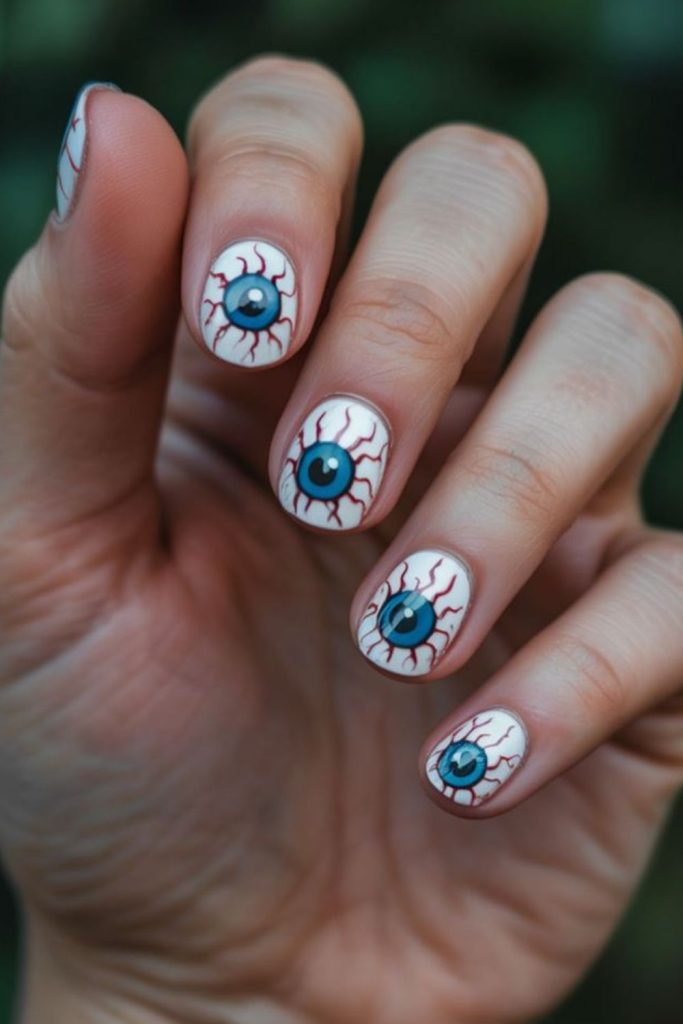 Eerie Eyeball Swirl Halloween Nail Design