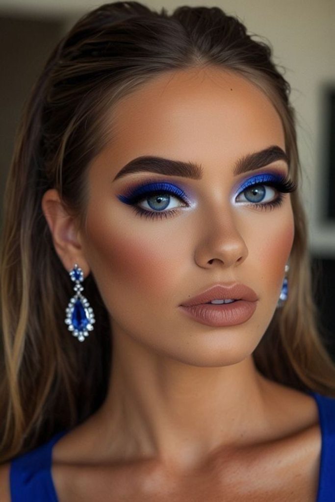 Electric blue statement eye makeup.