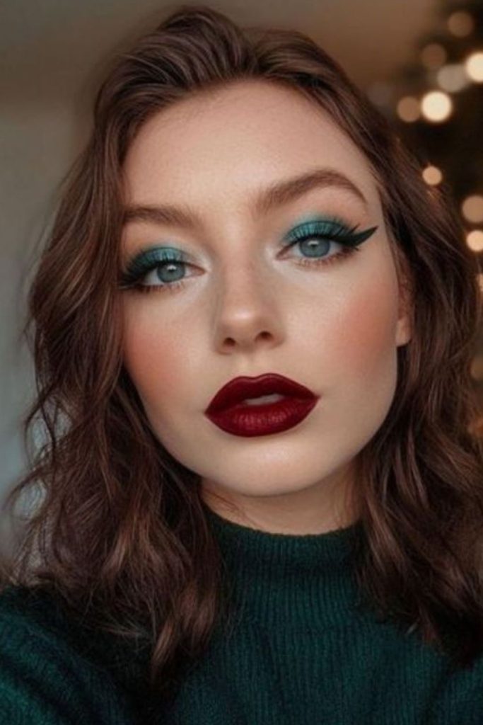 Emerald green jewel eye makeup.
