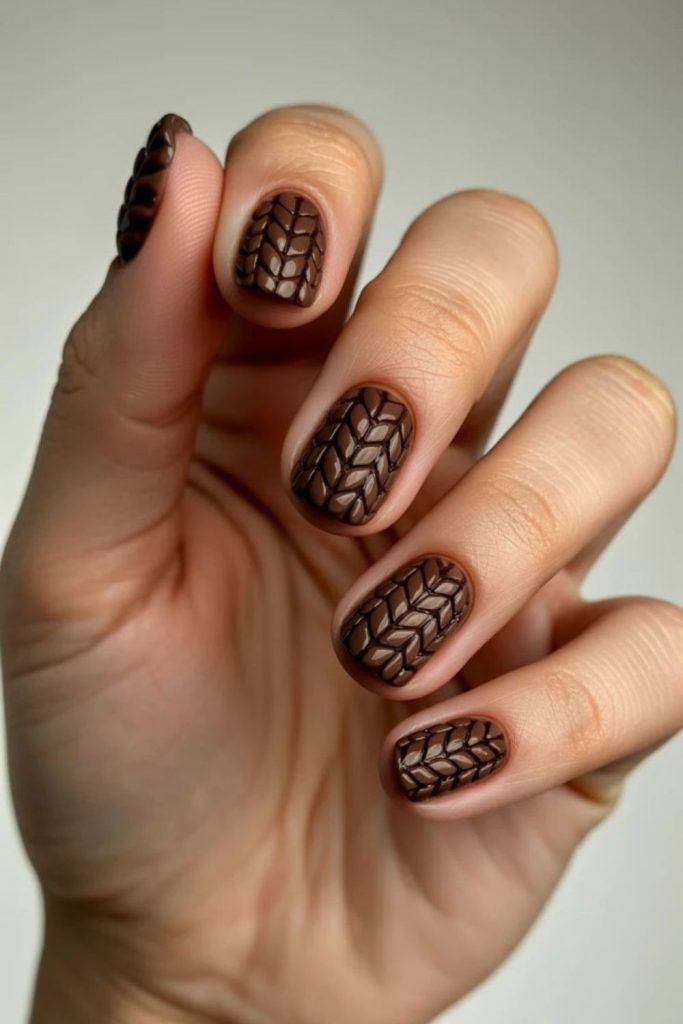 Espresso brown sweater nail design.