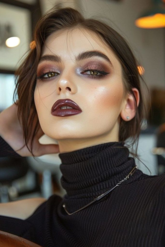 Espresso brown smoky vamp makeup style.