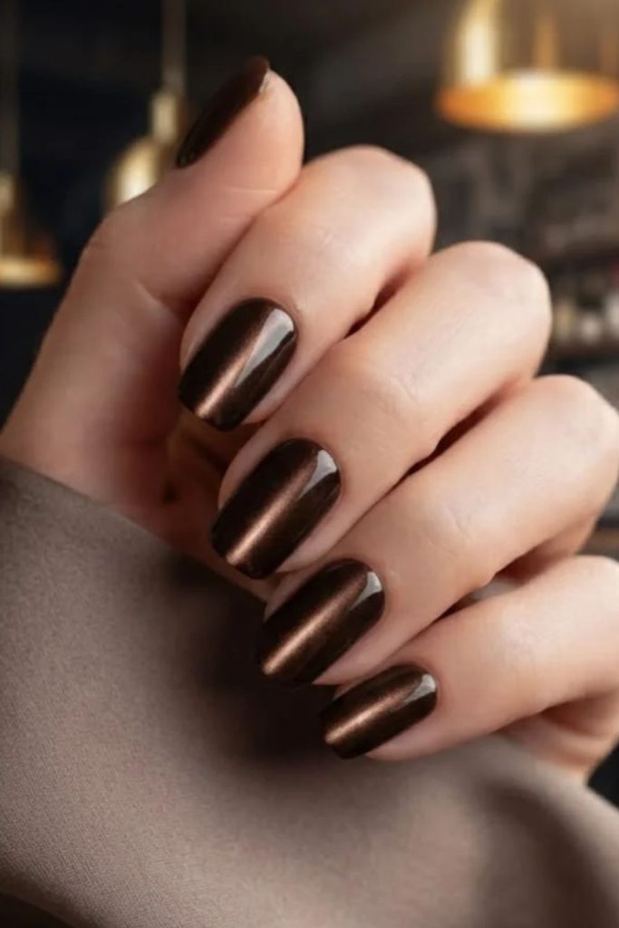 Espresso brown velvet smoke nails