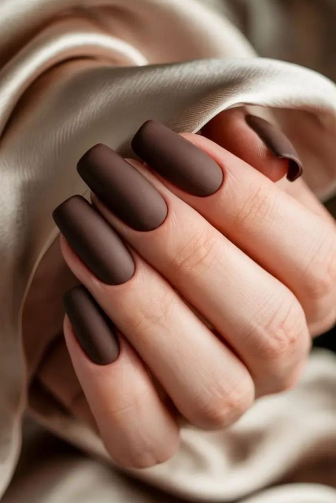 Dark espresso velvet brown nails.