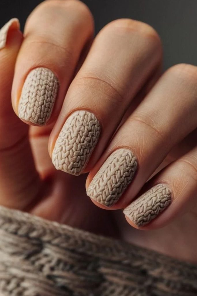 Cozy fall sweater textured nails.