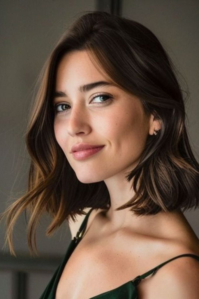 Sleek Florentine lob haircut style.