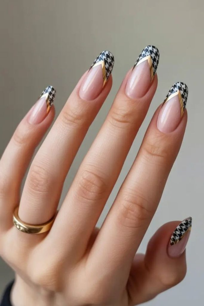 French plaid tip nail design.