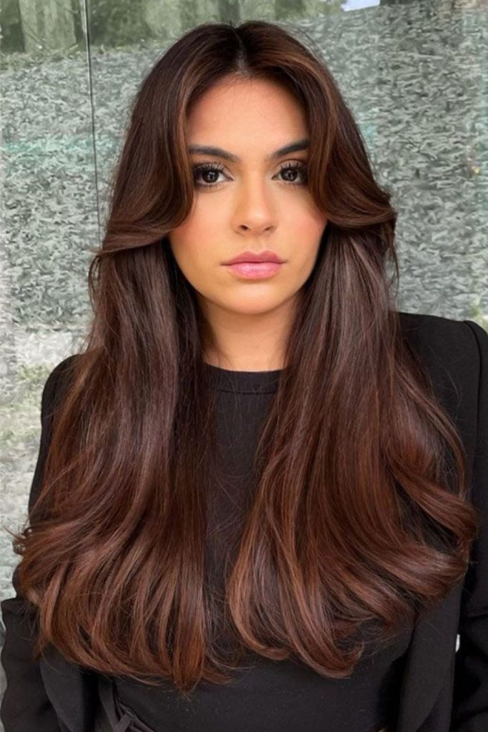Deep French roast brunette hair.