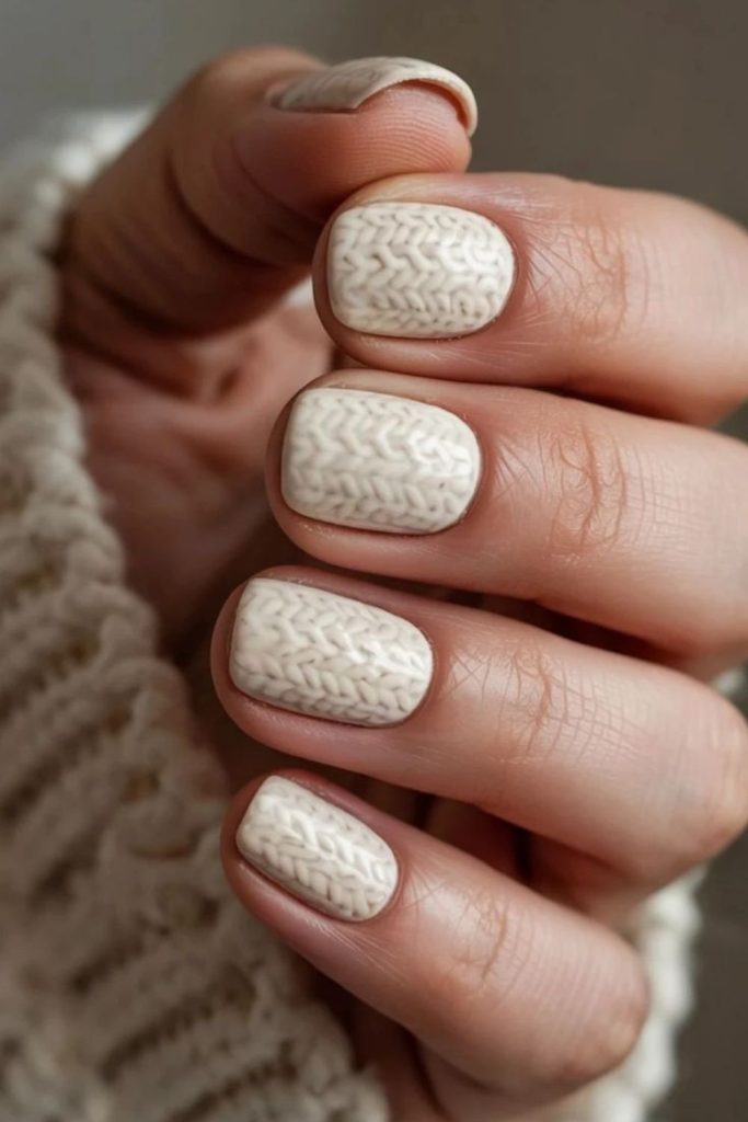 Frosted Fair Isle winter nails.