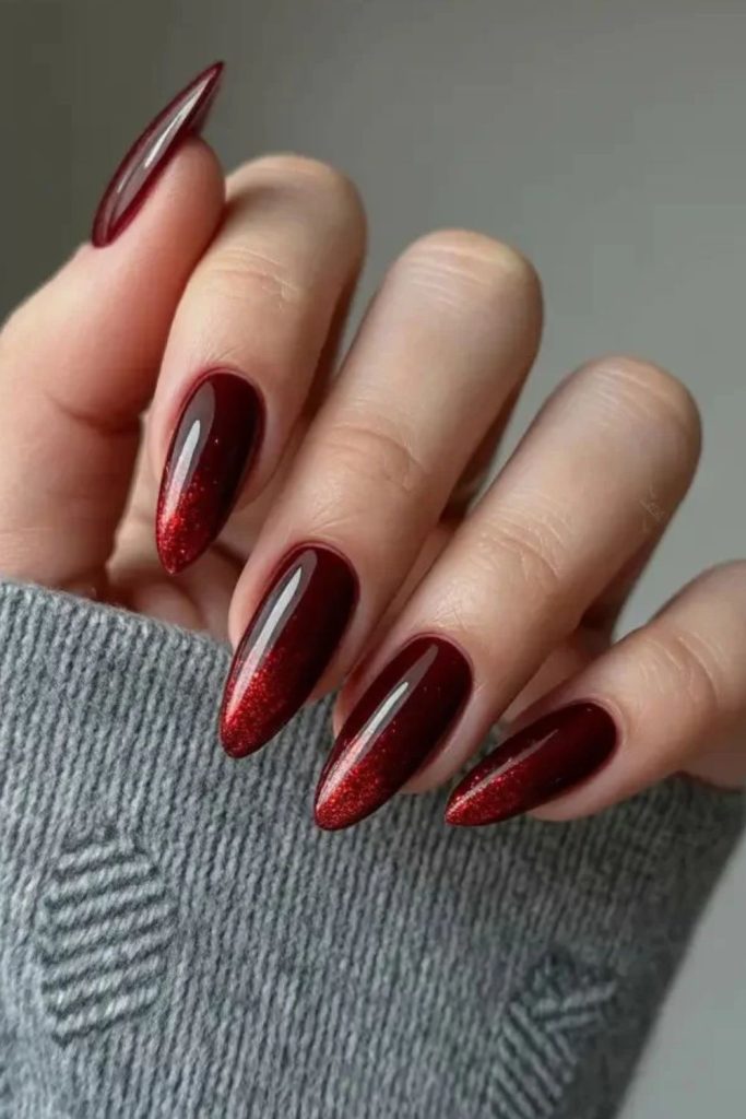 Garnet red velvet glow nails