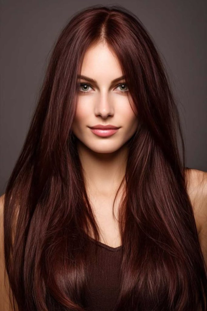 Glossy cherry chocolate straight hair