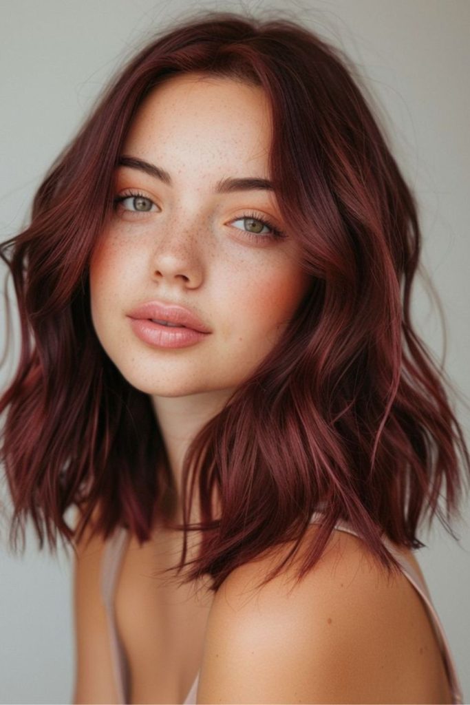 Glossy chocolate cherry lob haircut