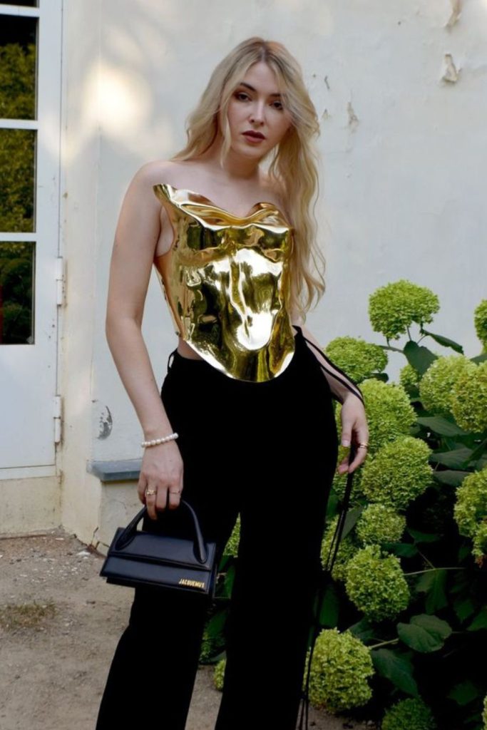 Gold metallic corset luxury clubwear.