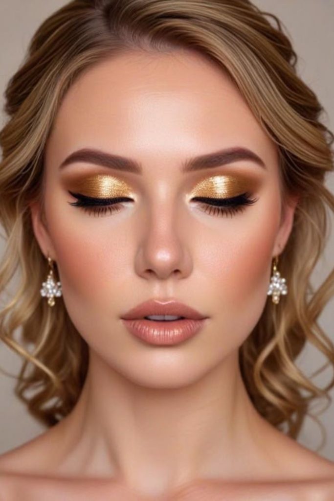 Golden goddess glowing eye makeup.