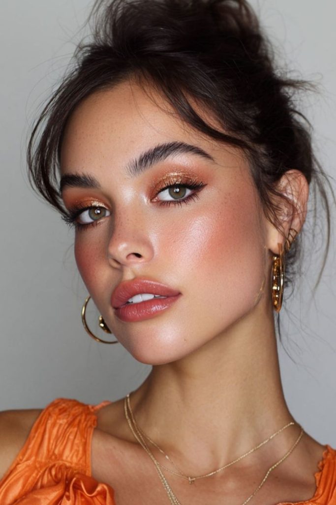 Golden hour peach blush makeup look.