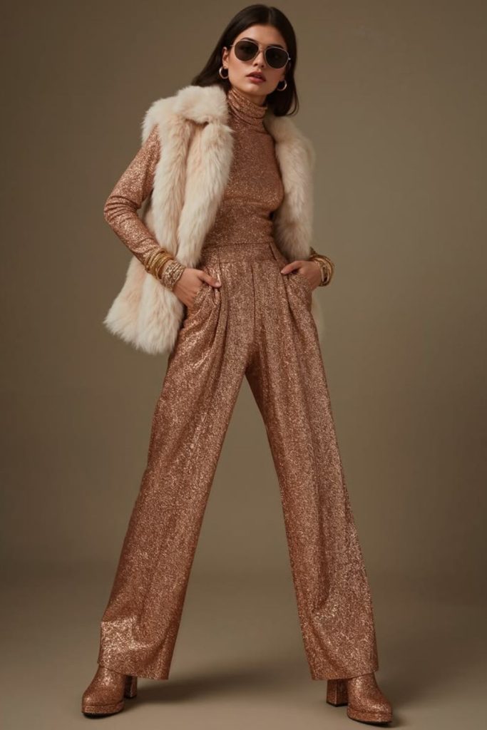 Gold shimmer bodysuit elegant clubwear.
