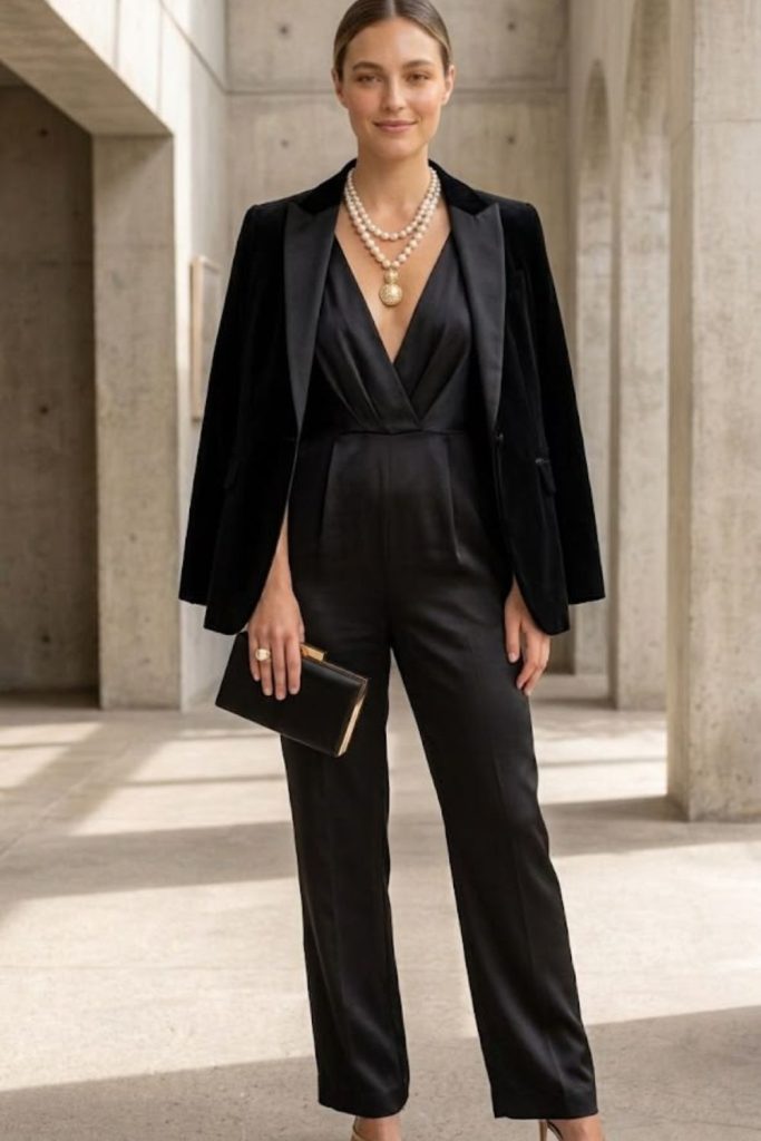 Satin wrap blouse luxury outfit.