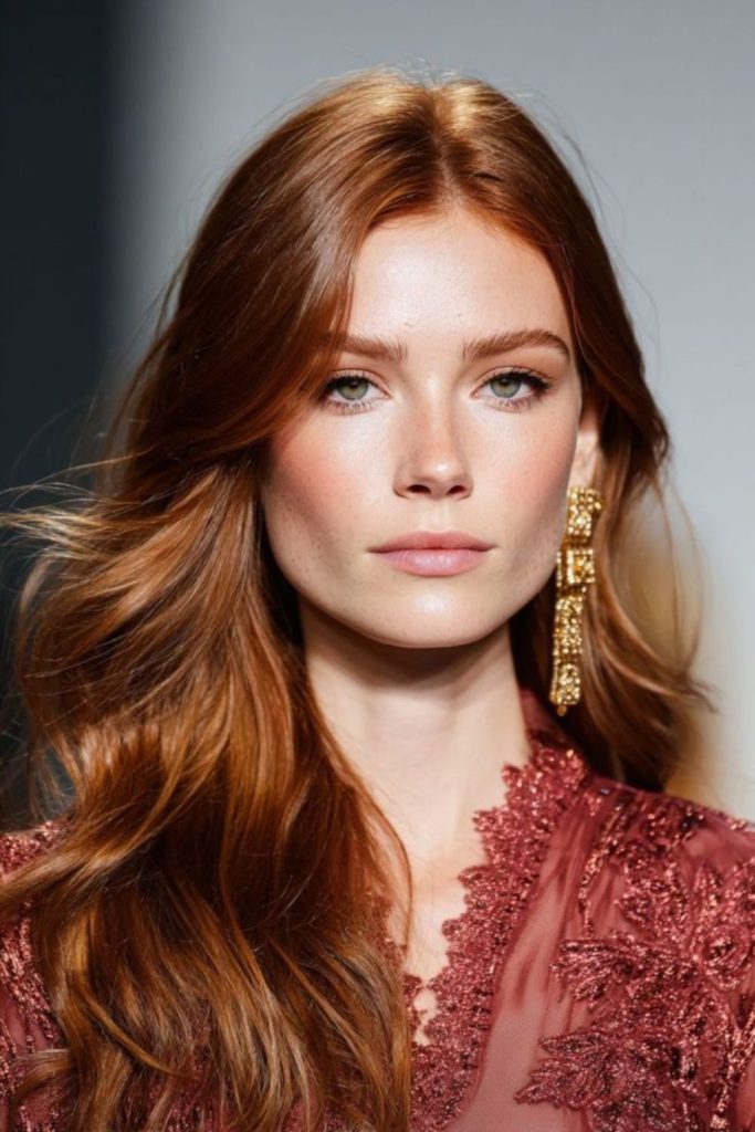 Golden strawberry brunette hair with ribbons.