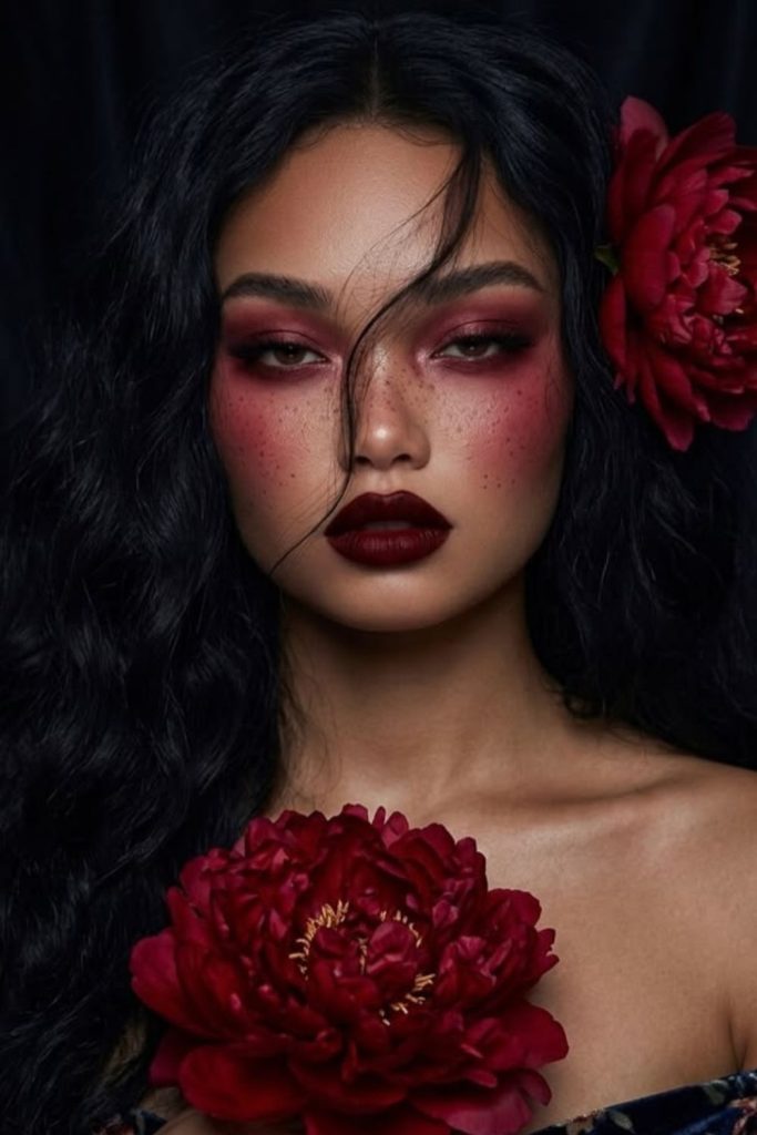 Gothic rose plum smoky eye makeup.